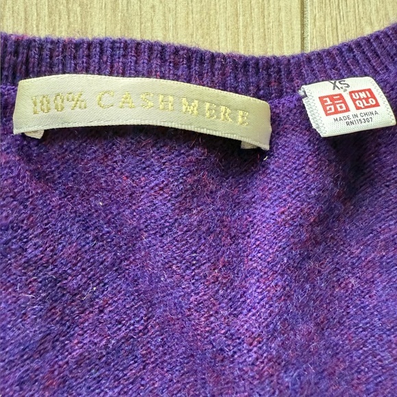 Uniqlo 100% Cashmere V-Neck Sweater in Purple Heather Women’s Size XS - Picture 6 of 9